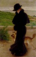 Vittorio Matteo Corcos - An Elegant Lady With Her Faithful Companion By The Beach
